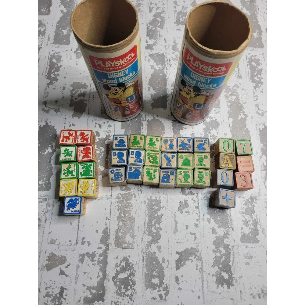 VINTAGE Playskool Disney Wood Blocks‎ x2
